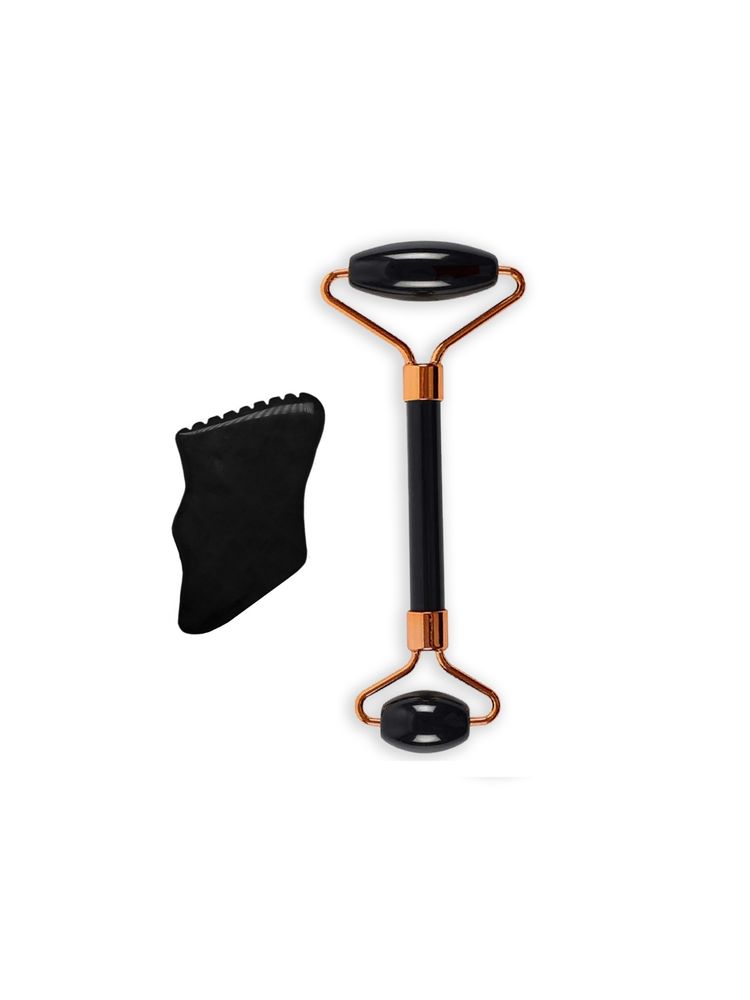 Getmecraft Black Obsidian Facial Roller And Gua Sha With Teeth Shape Sides & Ridges Massage Tool Set-picture-24